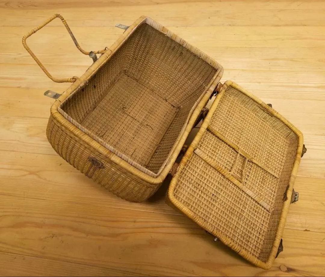 【須賀】籐　バッグ　2a015　古道具　古家具　ビンテージ