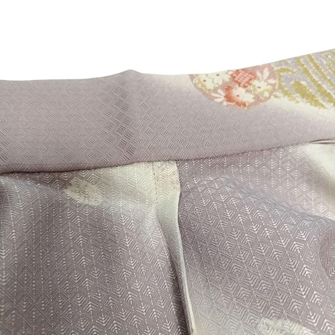 ち*ぃ様 610 華 単衣 着物 小紋 地紋 花 しぼり調 丸に花 紫 白