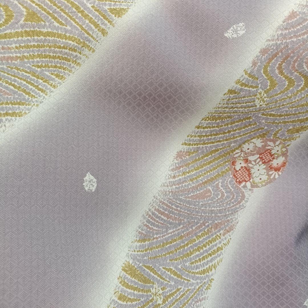 ち*ぃ様 610 華 単衣 着物 小紋 地紋 花 しぼり調 丸に花 紫 白