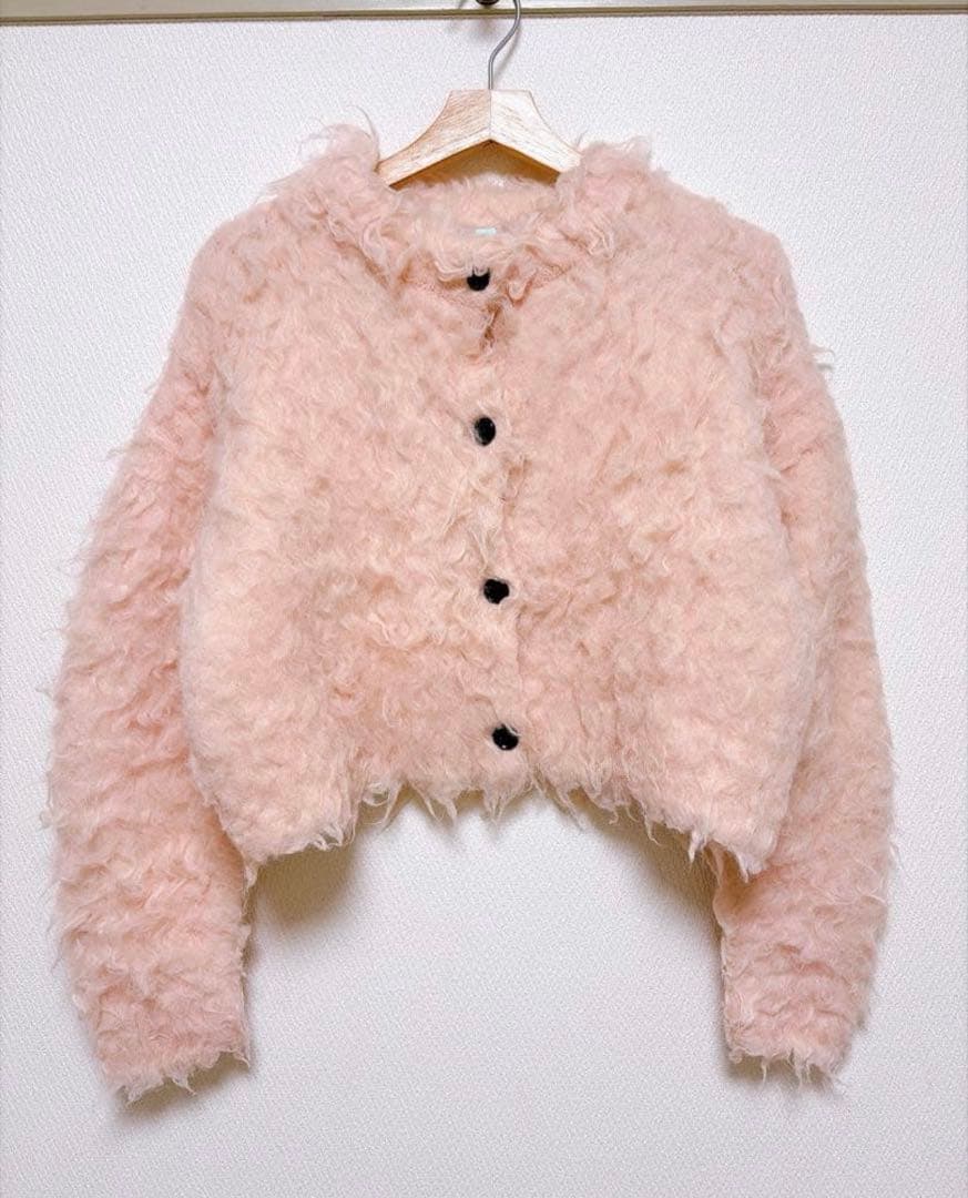 CLANE シャギーショートニットカーディガン　ピンク