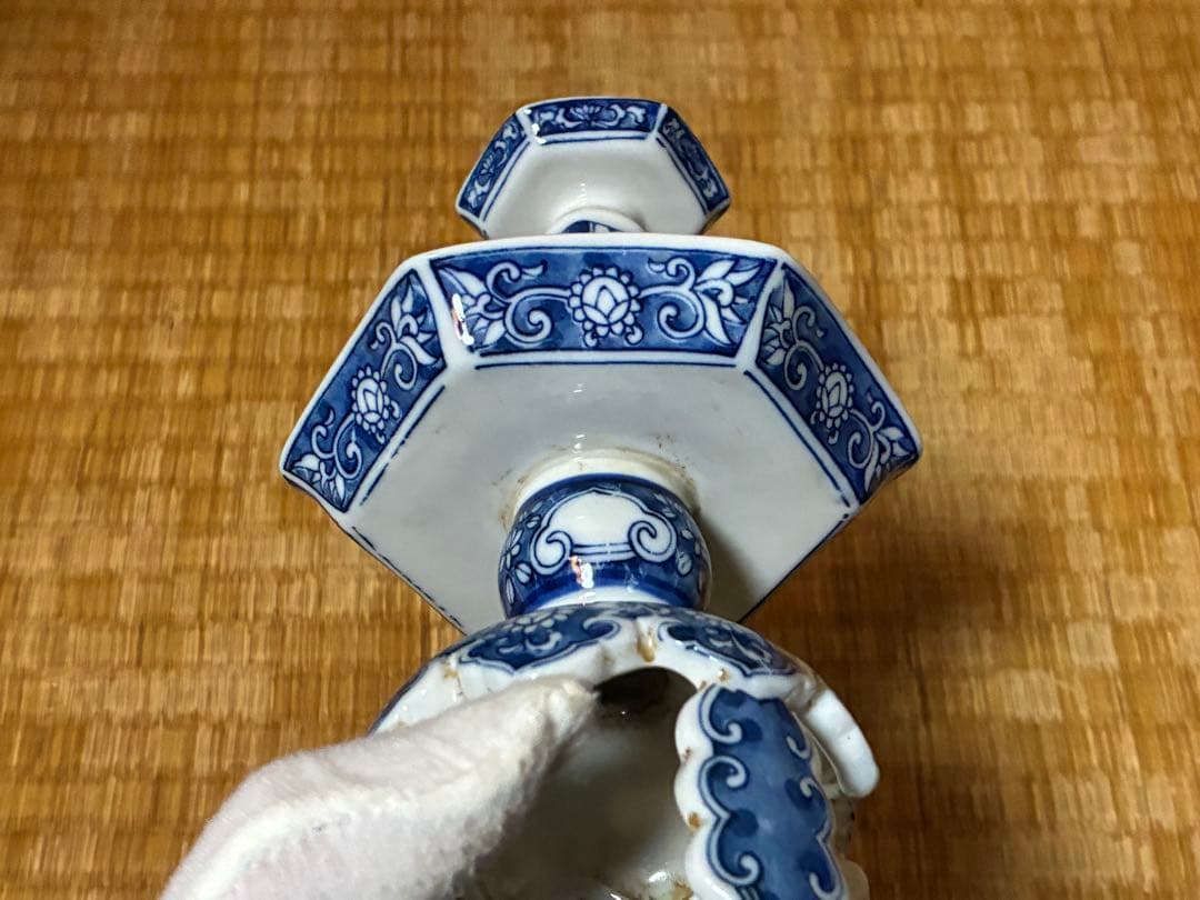 古伊万里 中国 青花 染付 燭台 一対 時代物 中国美術