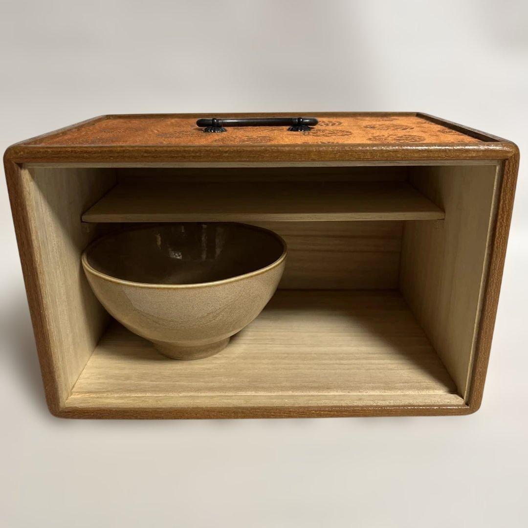茶道具　一翠作　倹鈍蓋裂地張り　茶箱　抹茶碗つき