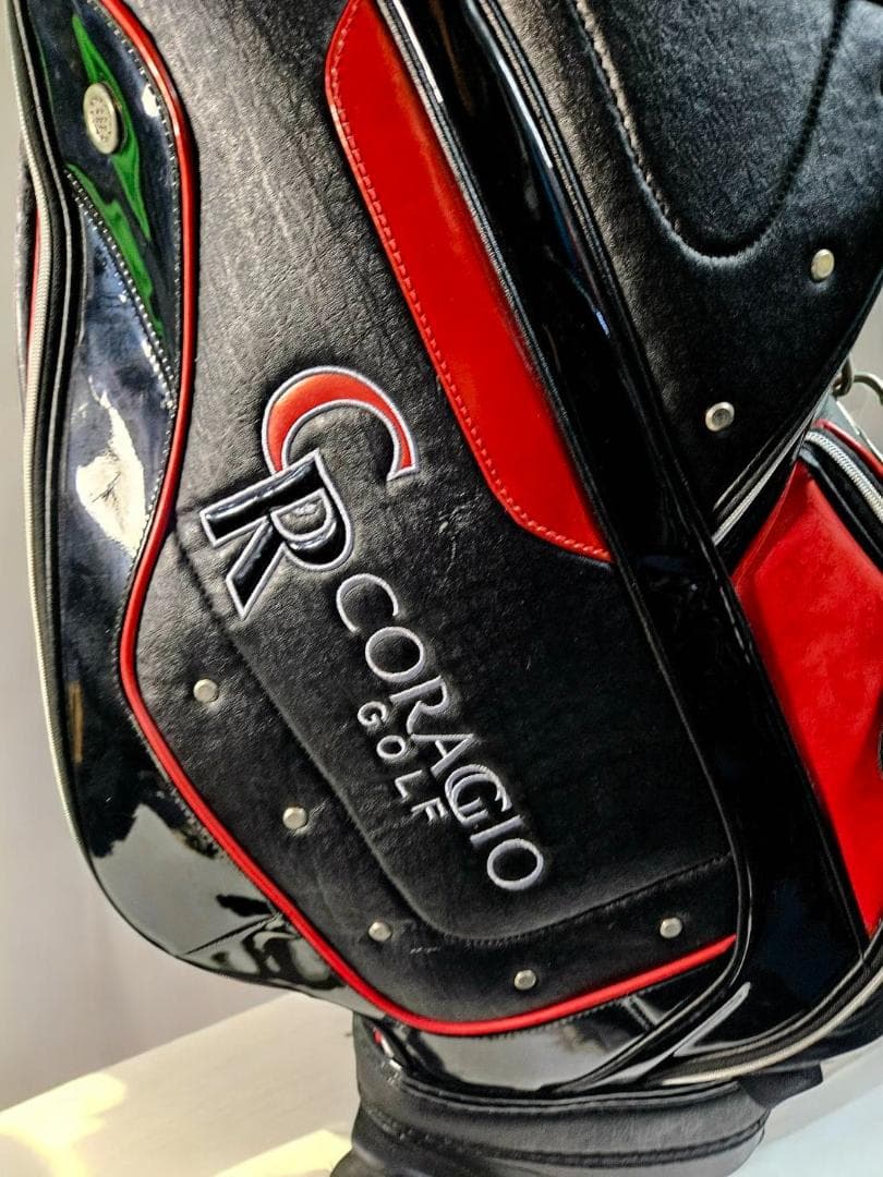 送料無料/超美品CORAGGIO GOLF キャリー付きキャディバッグ 黒/赤