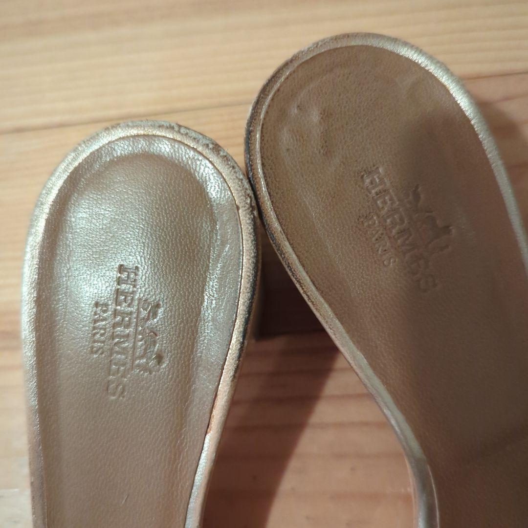 エルメス、オアジス、ゴールド ミュール 約6cmヒール、サイズ37