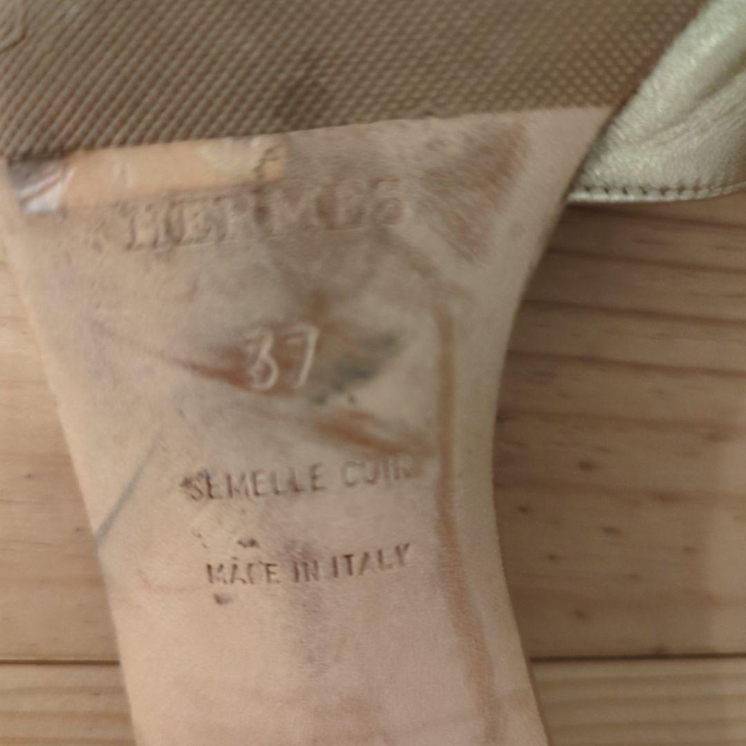 エルメス、オアジス、ゴールド ミュール 約6cmヒール、サイズ37