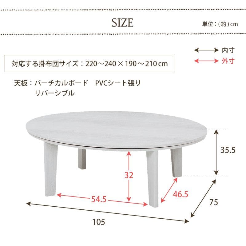 送料無料【限定/新品】オールシーズン北欧風オーバル【楕円】リバーシブル天板コタツ
