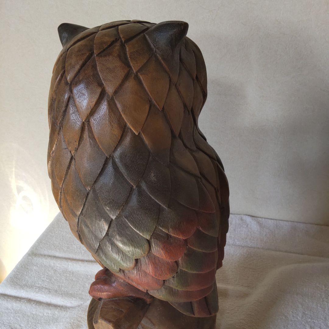 ふくろう 高さ41㎝ 3kg 木彫り 置物 一刀彫