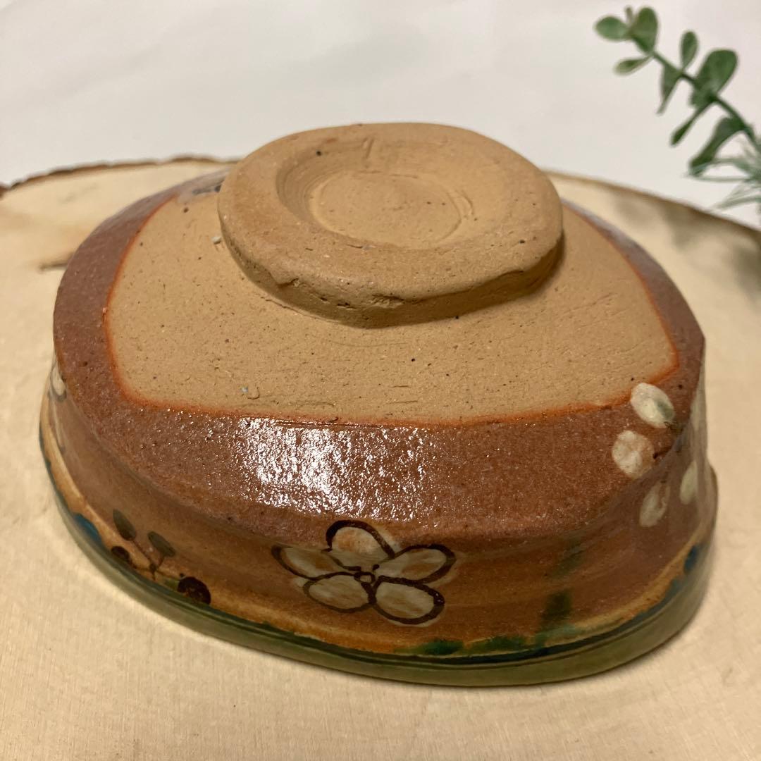 新品　織部焼　不二窯　和子造　抹茶茶椀　茶盌　花柄