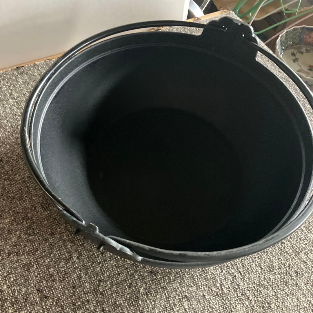 未使用　南部鉄器　囲炉裏鍋　木蓋付　しゃぶしゃぶ鍋　すき鍋