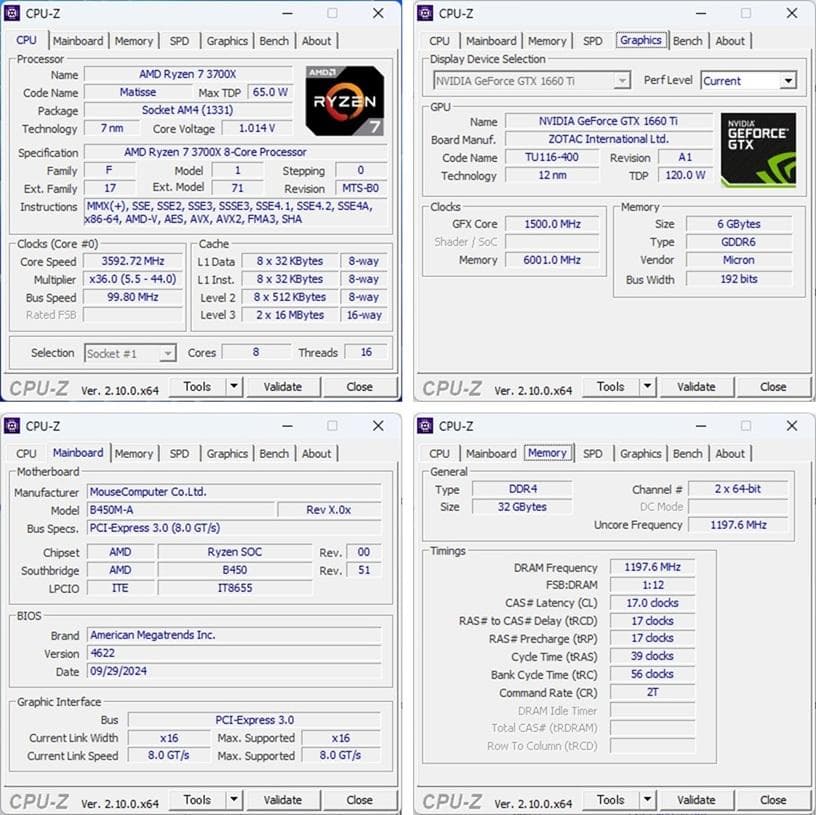 ゲーミングPC/Ryzen7 3700X/GTX1660Ti/メモリ32GB