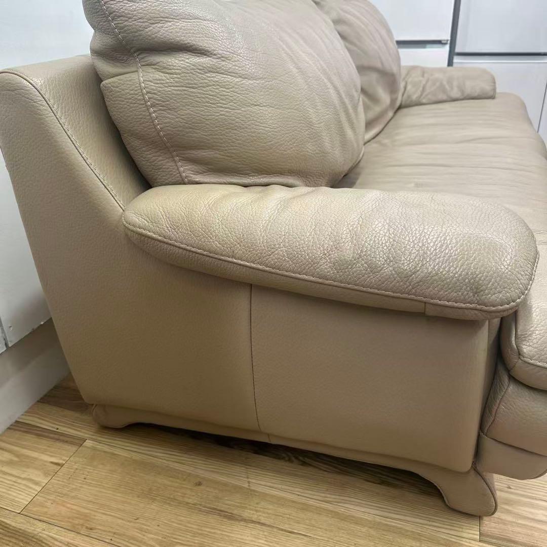 IDC家具　三人掛け本革ソファー　ベージュ