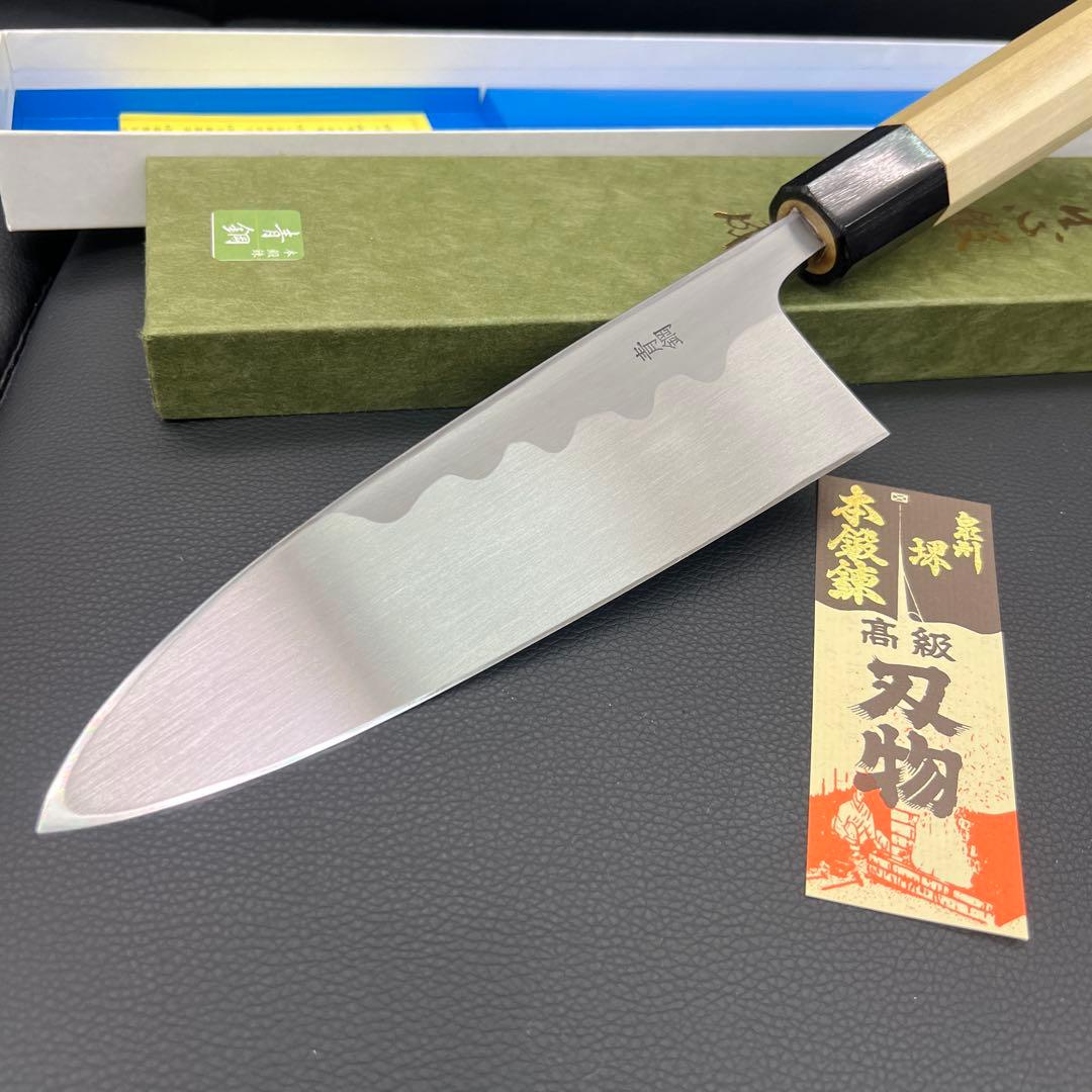★新品送料込★堺打刃物青鋼出刃包丁180mm水牛八角柄マチ磨き裏押し右片刃化粧箱