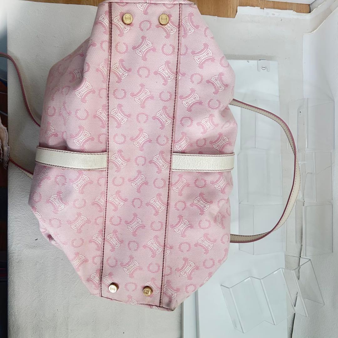 セリーヌ CELINE リリーCマカダムピンクキャンバス レザーハンドバッグ