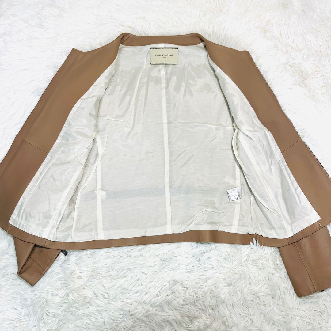 あやぼん様 ユナイテッドアローズ ノーカラーレザージャケット 羊革 ベージュ40