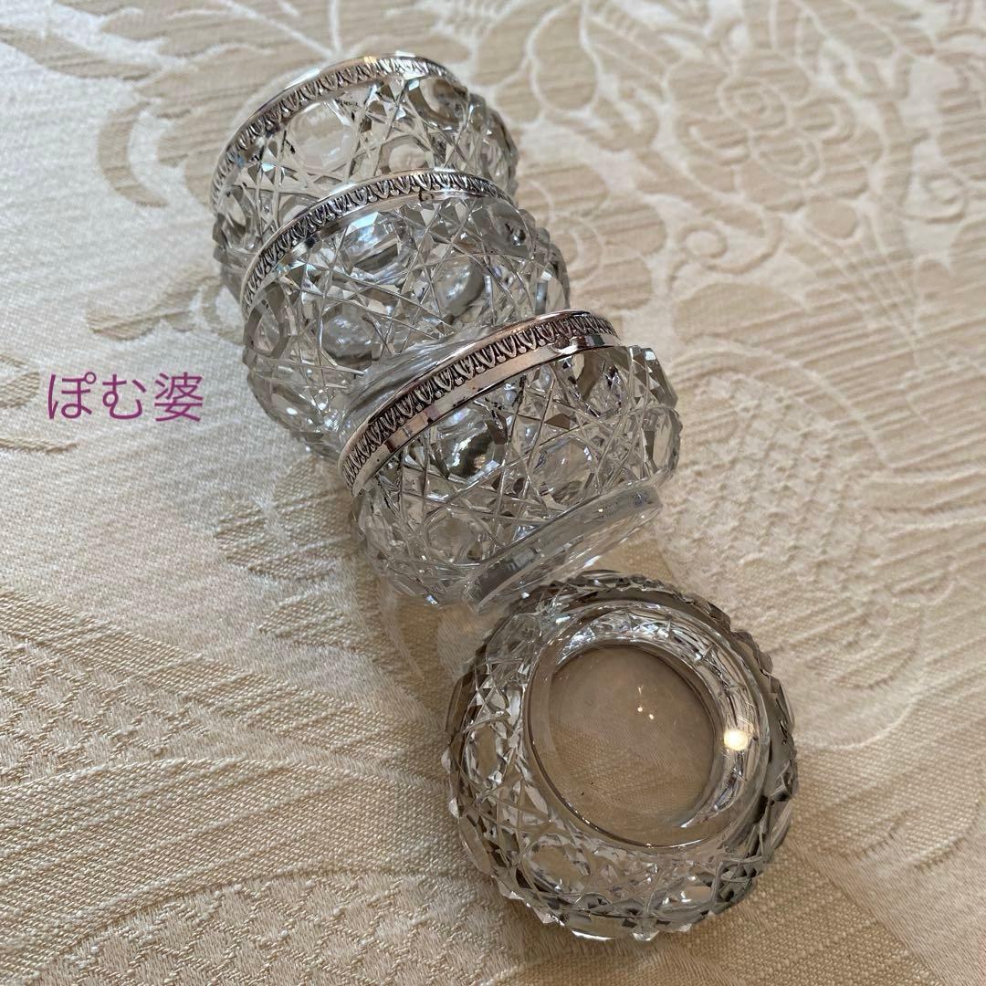 【フランス製】純銀 クリスタル／ソルトセラー 調味料入れ 箱入４個セット／バカラ