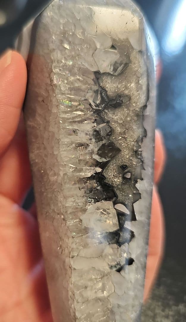 お得セット！水晶共生ブラック瑪瑙★虹多数３点セット六角柱 スフィア