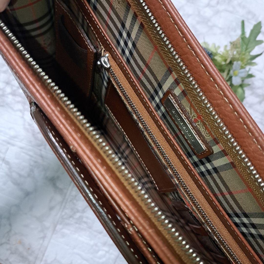 ✨️超美品✨️バーバリー　ビジネスバックノバチェック　オールレザー　ブラウン