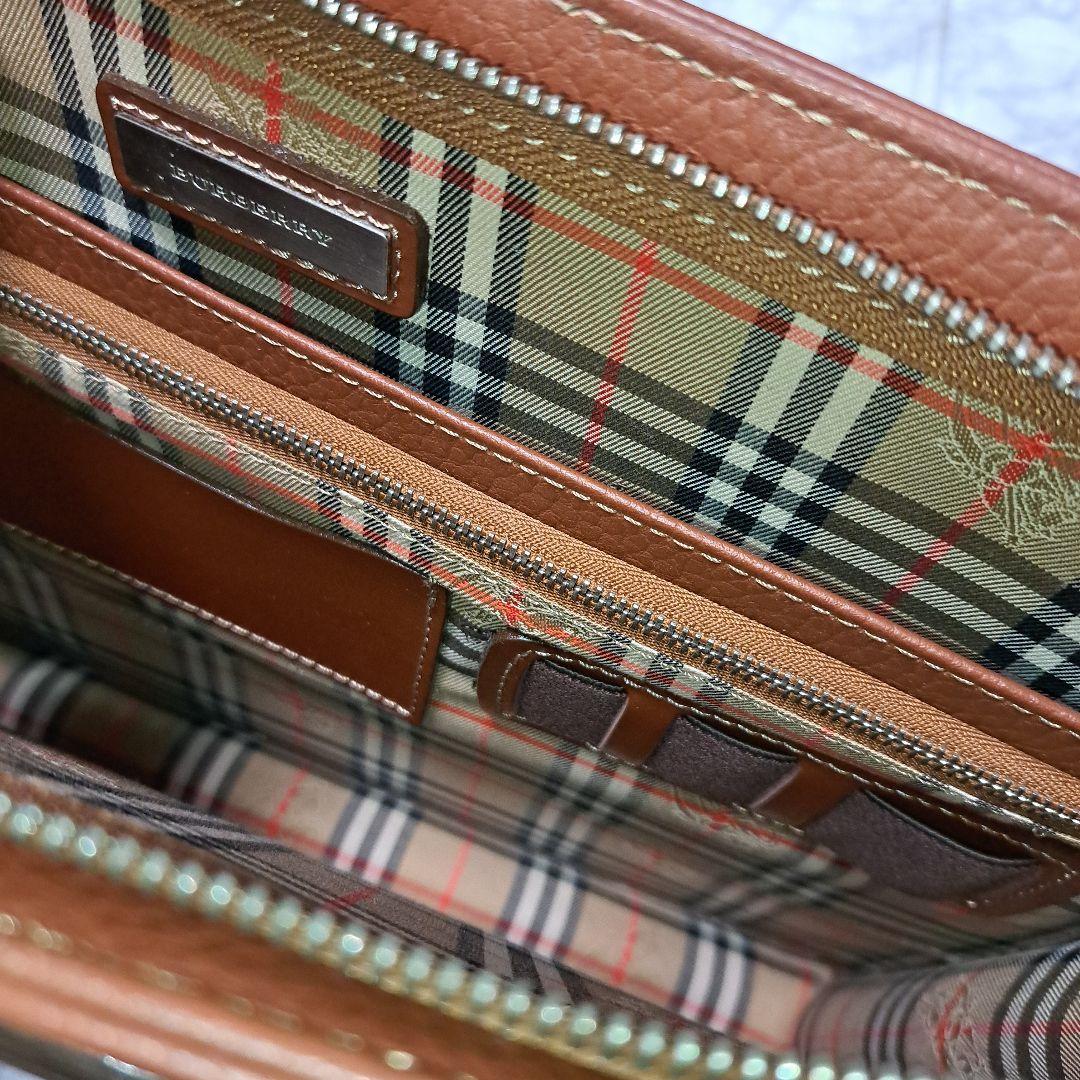 ✨️超美品✨️バーバリー　ビジネスバックノバチェック　オールレザー　ブラウン