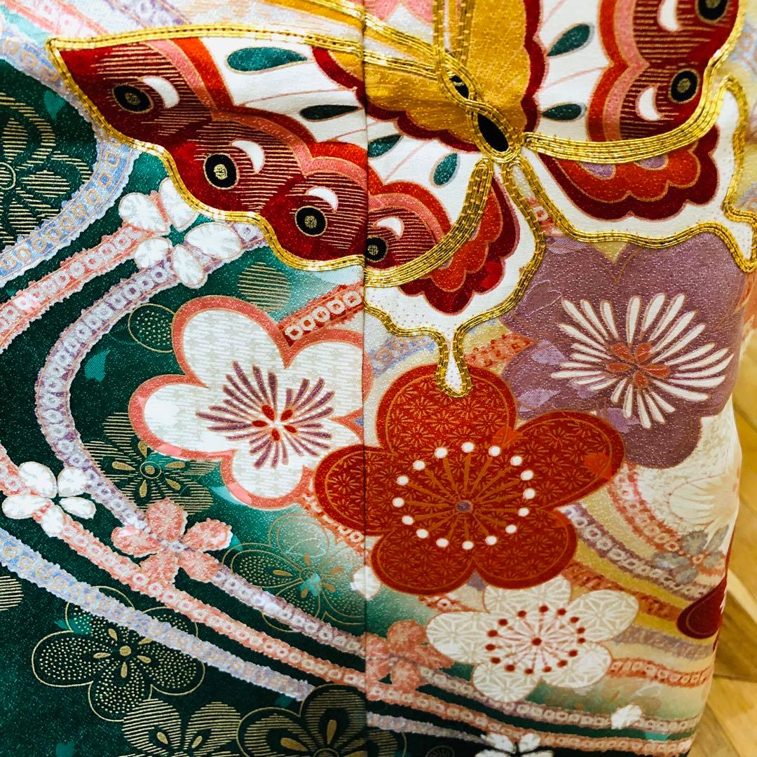七五三七歳‼️豪華正絹尽くし⭐︎人気赤地暈し⭐︎蝶々金糸刺繍花々金彩⭐︎ 完全フルセット