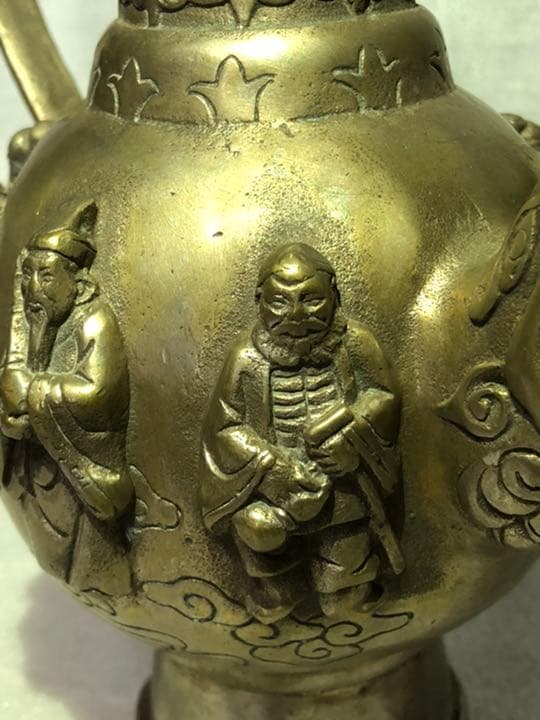 骨董品　古代酒器 酒壺　八仙人紋銀細工　在銘