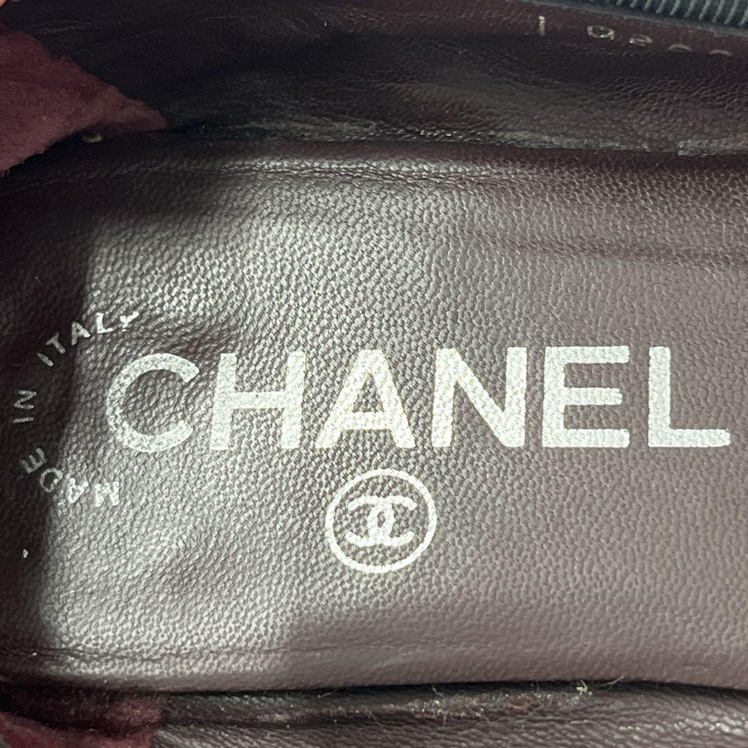 シャネル　フラットシューズ　ココマーク　マトラッセ　リボン　バレリーナ　35C