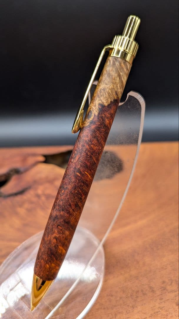 626超極上　本花梨　紅白　瘤杢　木軸シャーペン　ボールペン