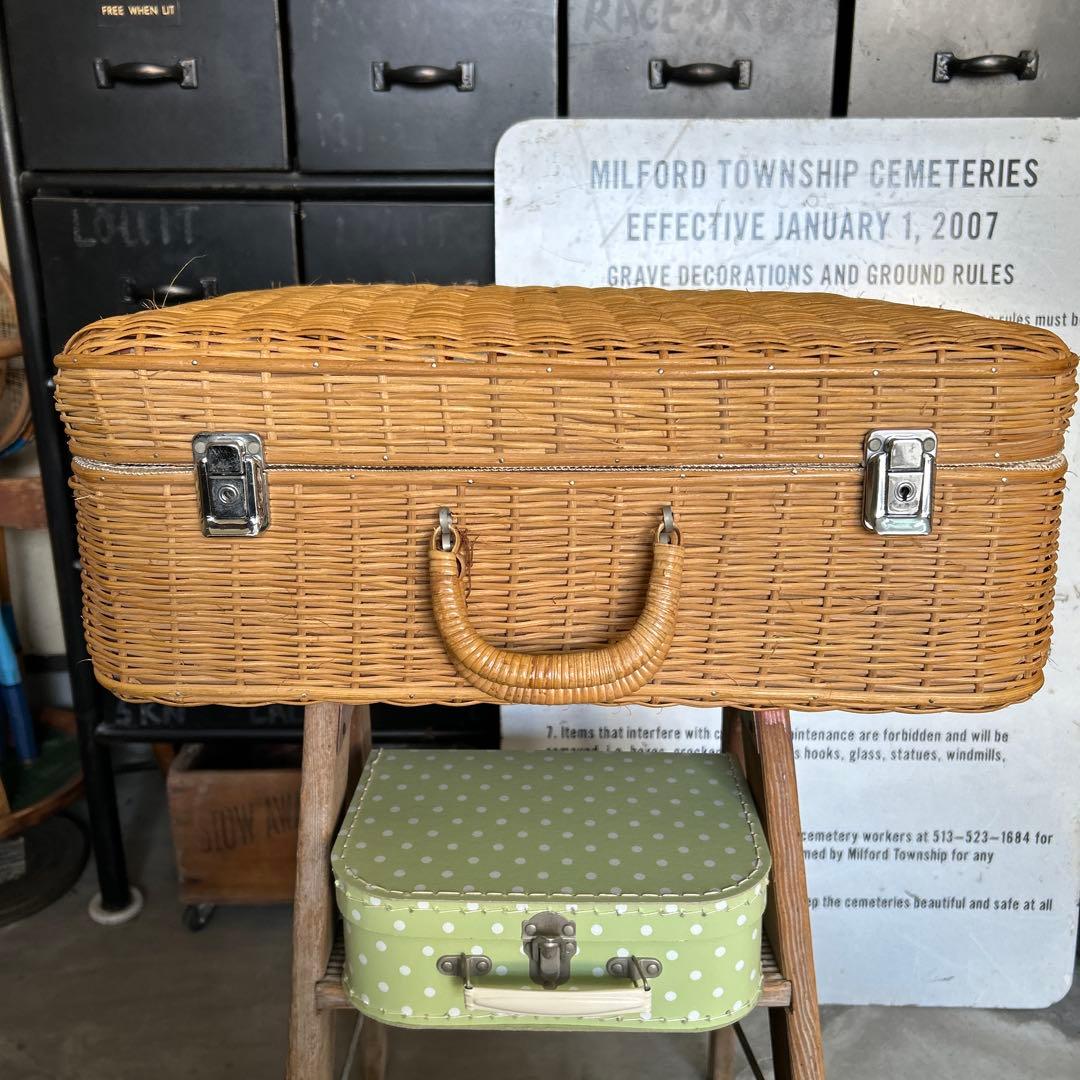【鍵&ミニトランク付き】 ラタン トランクバスケット かごバック 籠 蚤の市
