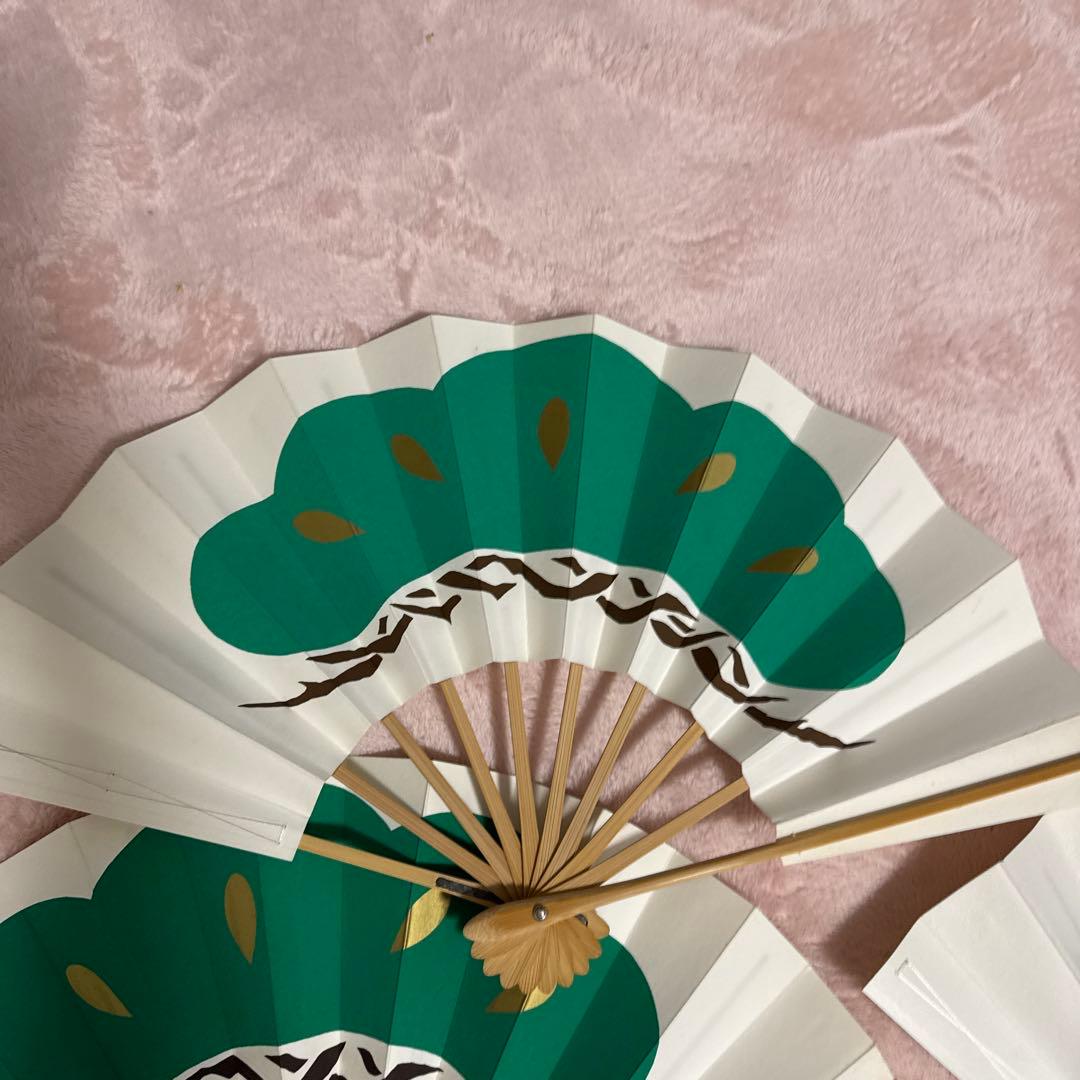 郷土芸能扇子 8本セット 緑と白　松づくし