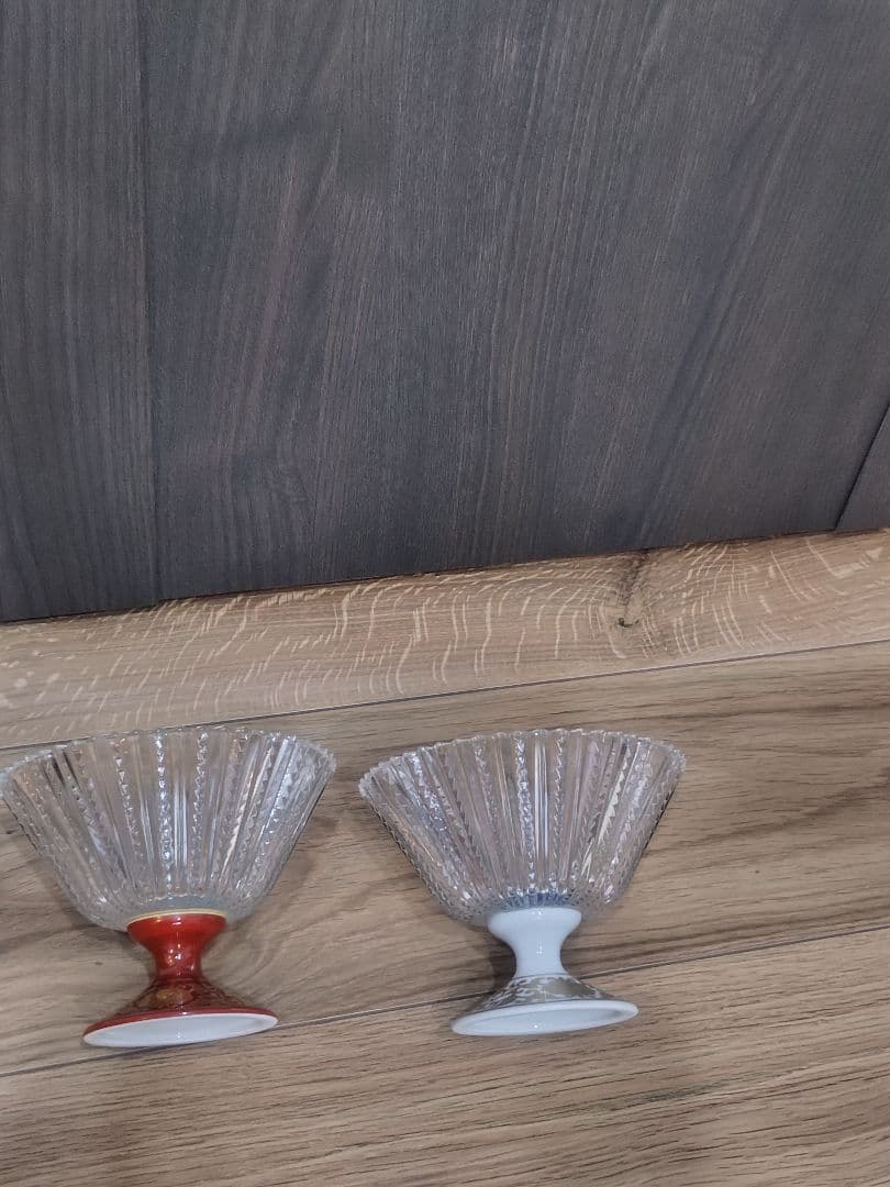 林九郎窯　コンポート皿、デザート皿 脚付皿、紅白ガラス製2客