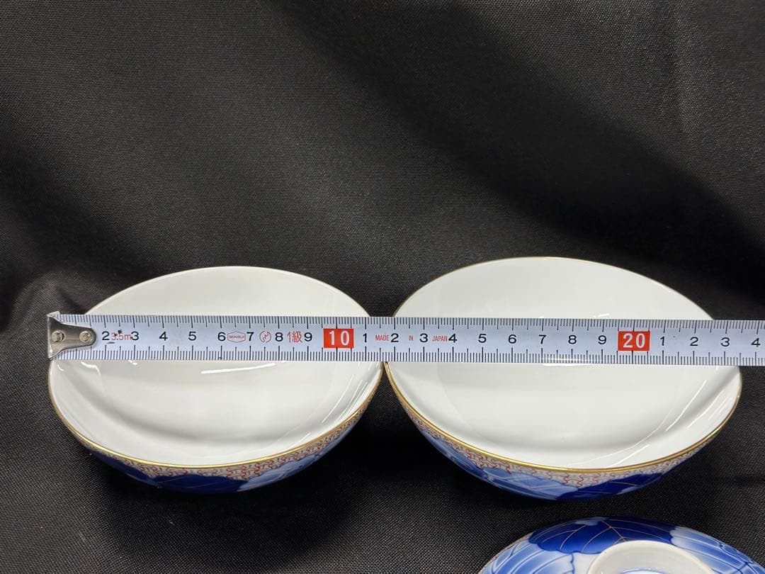 【美品】香蘭社　染錦模様　磁芸工房　睦揃　夫婦　茶碗　湯呑　飯碗