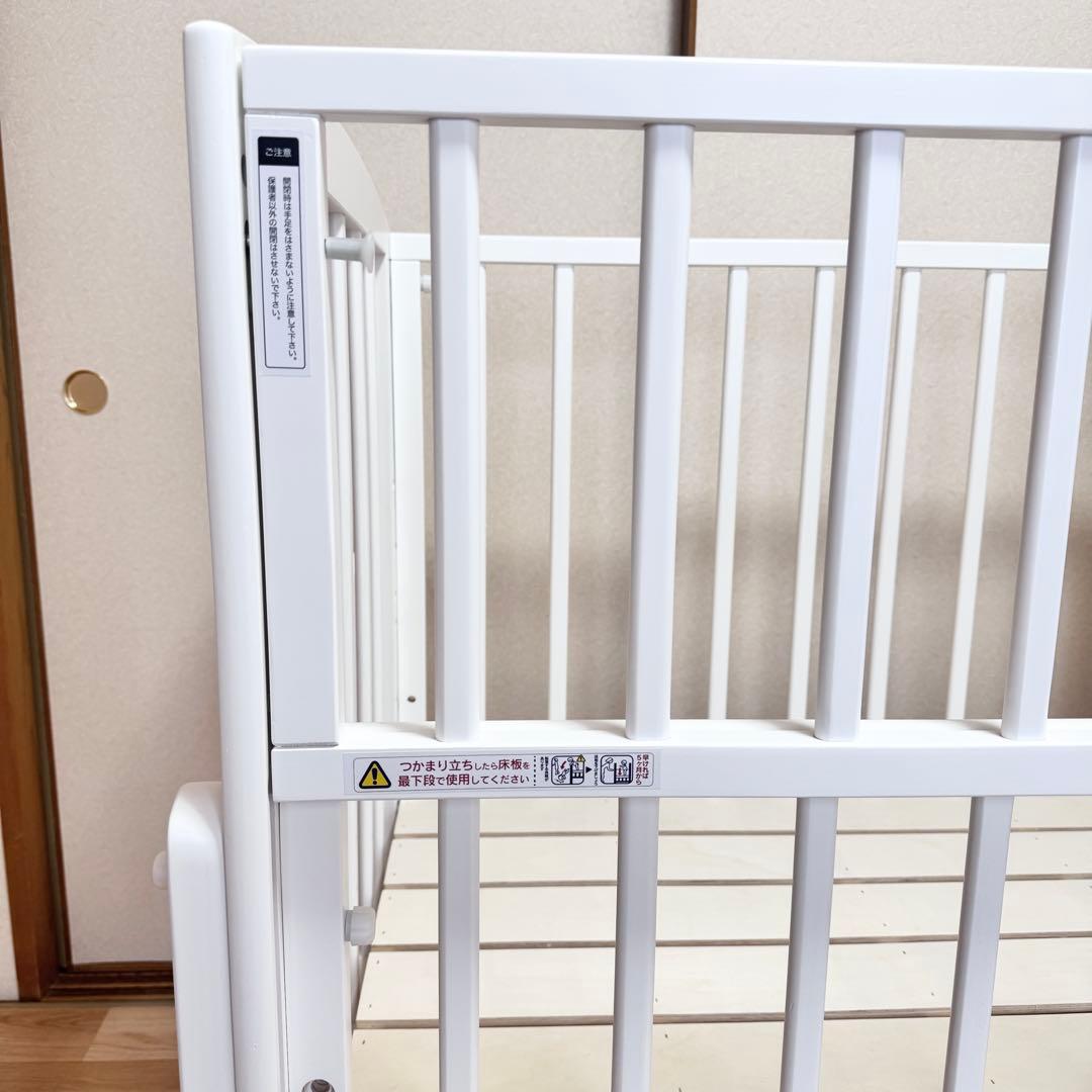 ホワイト木製ベビーベッド　ノモック　Wオープンハイタイプミニベビーベッド　WH