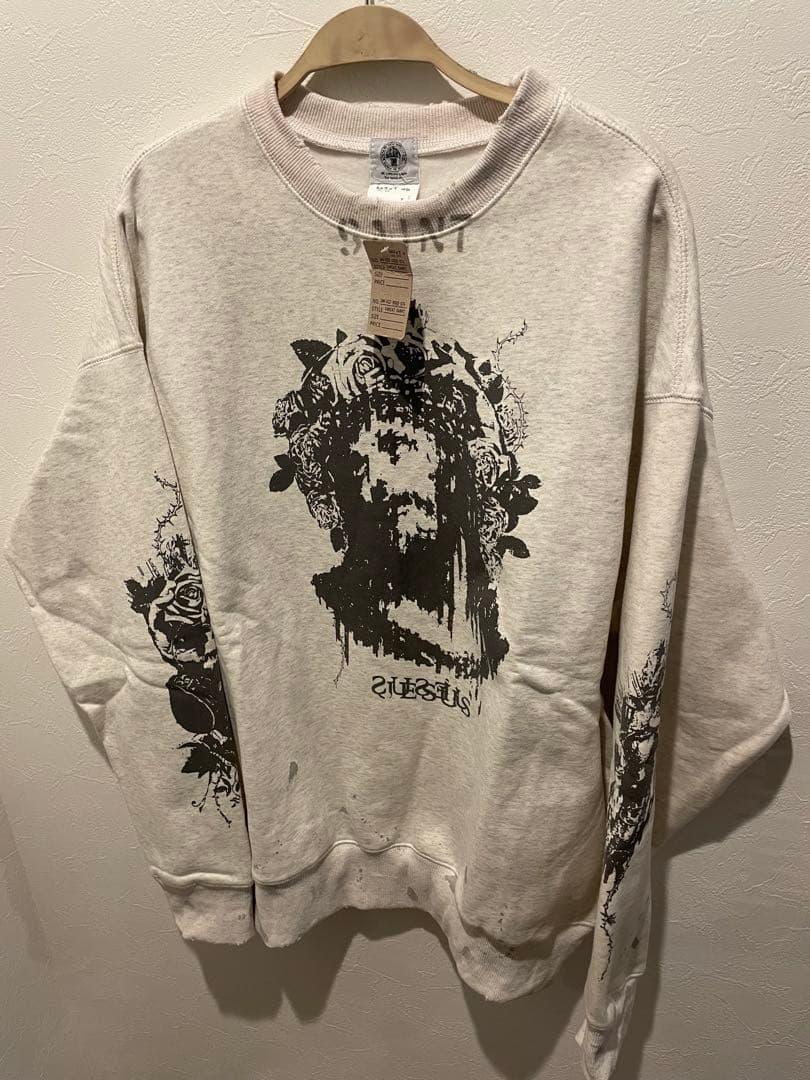 SAINT M××××オーバーサイズ グラフィックスウェット ダメージグレー