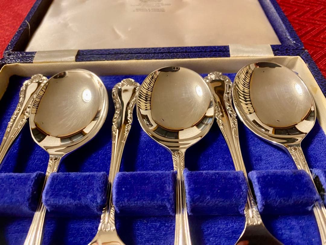 【英国王室御用達☆極美品】Mappin&Webb スープスプーン６本 収納箱付！