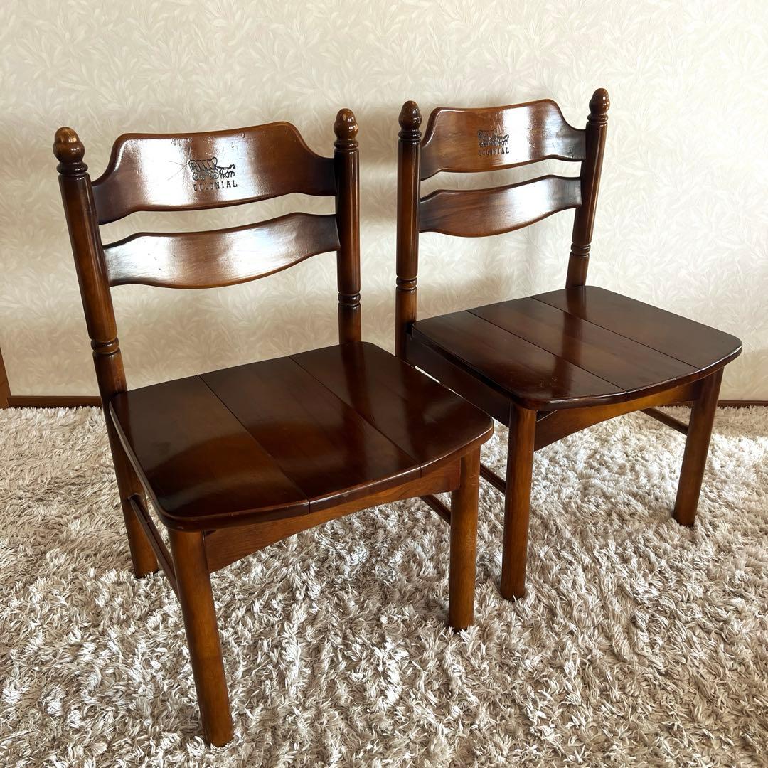 オールド カリモク コロニアル ダイニングチェア 馬車刻印 2脚 90年代 ①