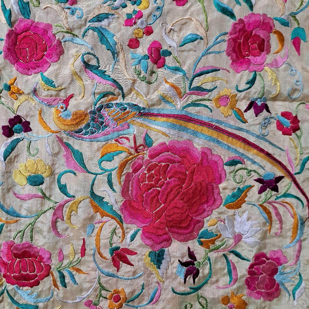 ヴィンテージ 刺繍 テーブルクロス ベッドスロー ベッドライナー ショール