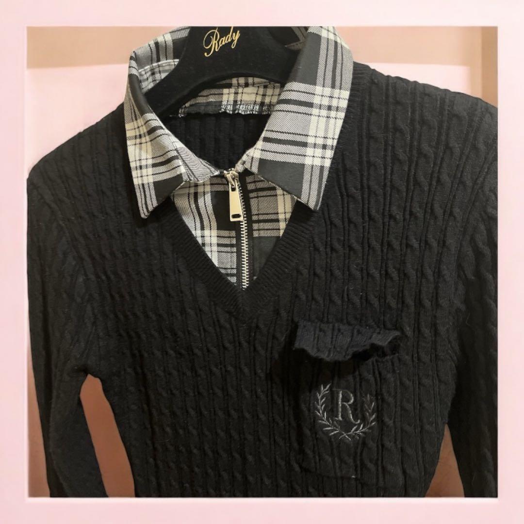 randy カービーニットチェックドッキングワンピース FS ブラック