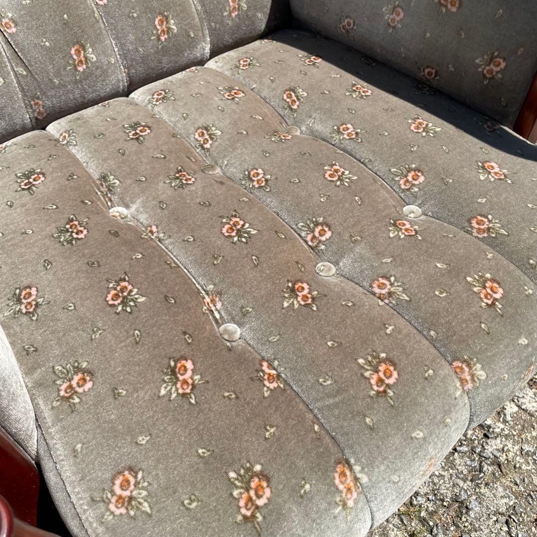 【美品】新象 シングルソファ 1P アンティーク 花柄　グレー　レトロ　ソファ