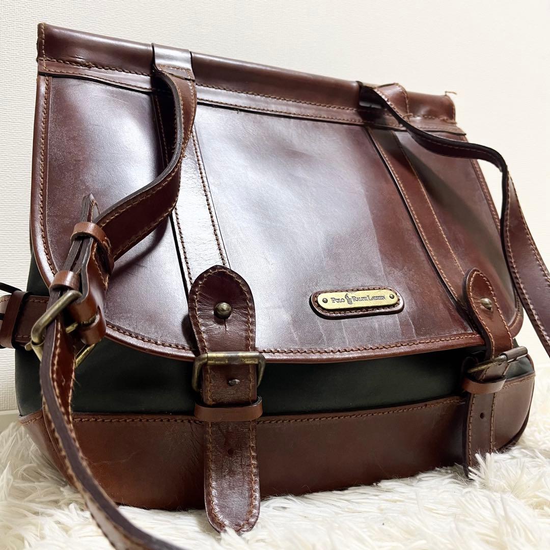 ポロラルフローレン ショルダーバッグ レザー ヴィンテージ 茶色 2層式 棒 鞄