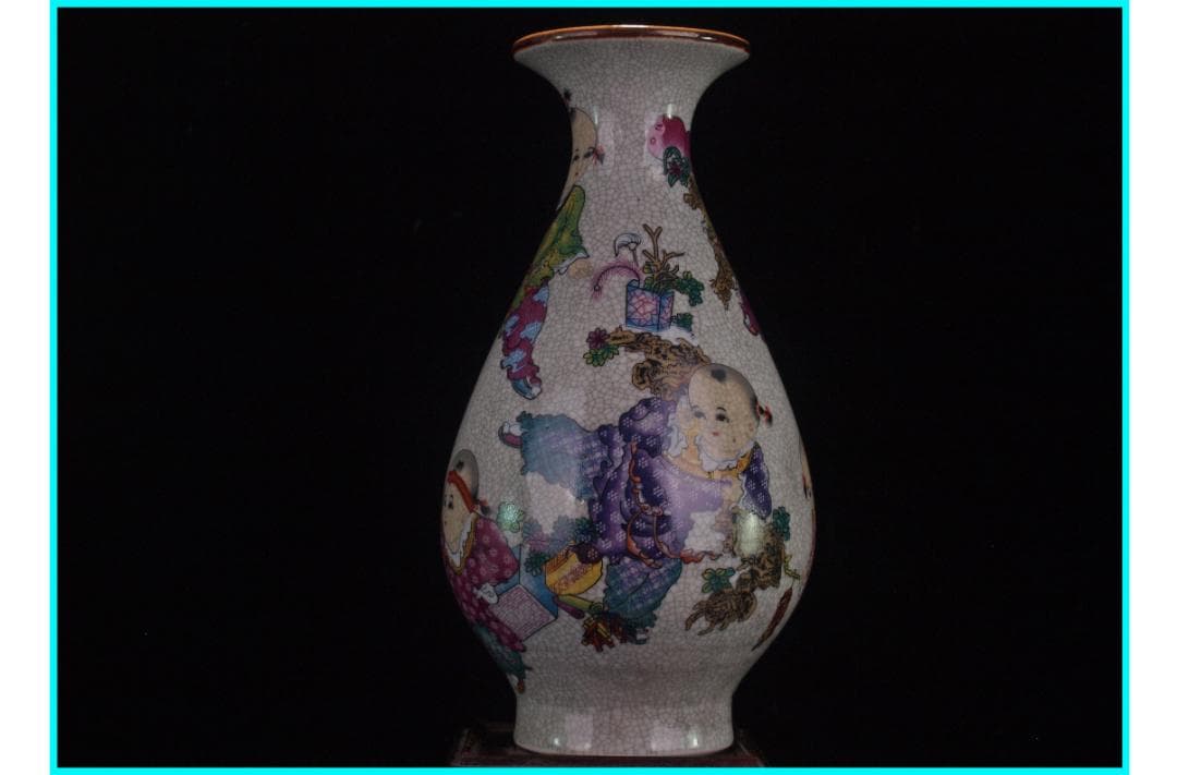 中国 清時代　在銘手描き花瓶 美術品　激安骨董品 DE972B14-2