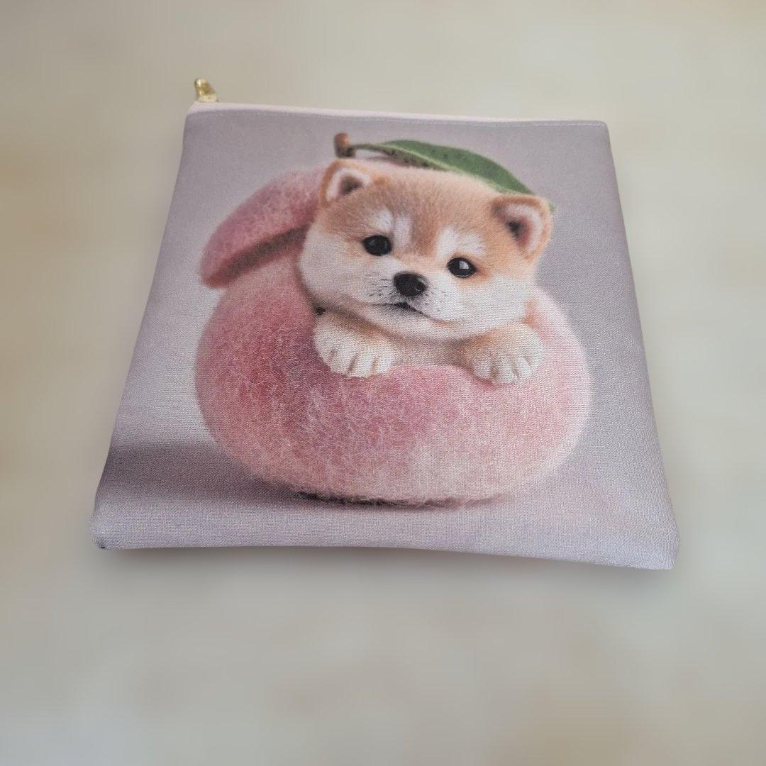 激レア柴犬パネル生地　ハンドメイド　ミニバック　フラットポーチ