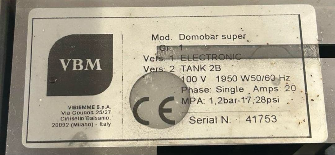 【松岡】VBM エスプレッソマシン Domobar super 周辺器具