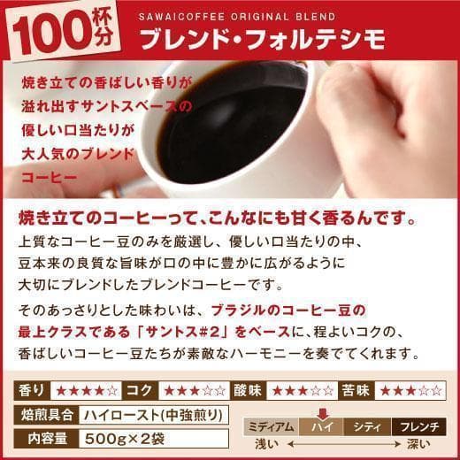 【新品・9袋】澤井珈琲 ブレンドフォルテシモ 約450杯分 中挽き 粉 珈琲