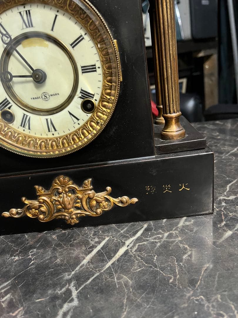 アンティーク置き時計、精工舎鉄製置き時計、14K使用、ゼンマイ置き時計、置時計