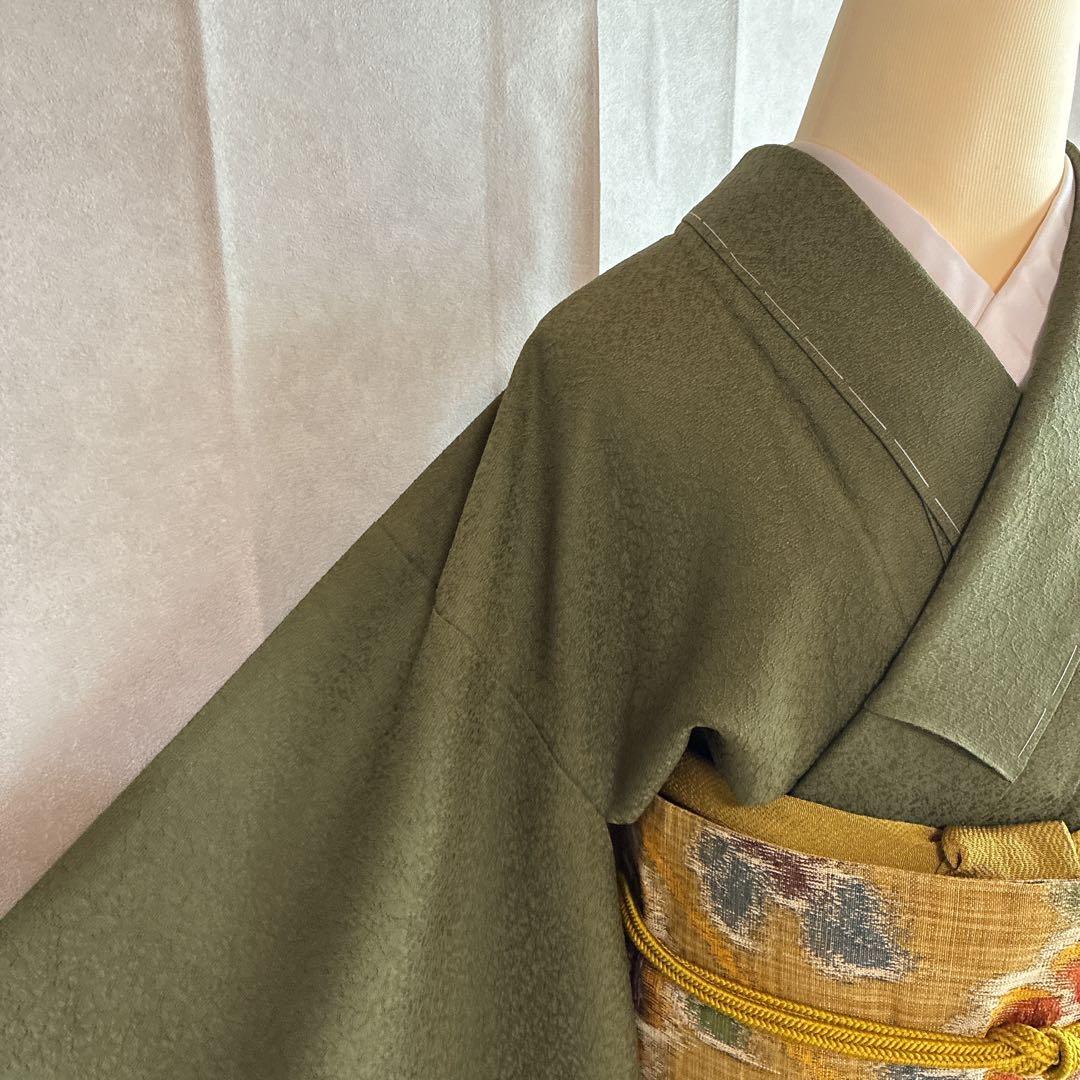 色無地　フルセット　着物　正絹　しつけ付き　ロング丈　灰緑　卒業式　入学式　J6