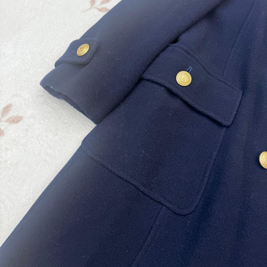 美品 15号 大きいサイズ ニューヨーカー ウール ロングコート ネイビー 3L