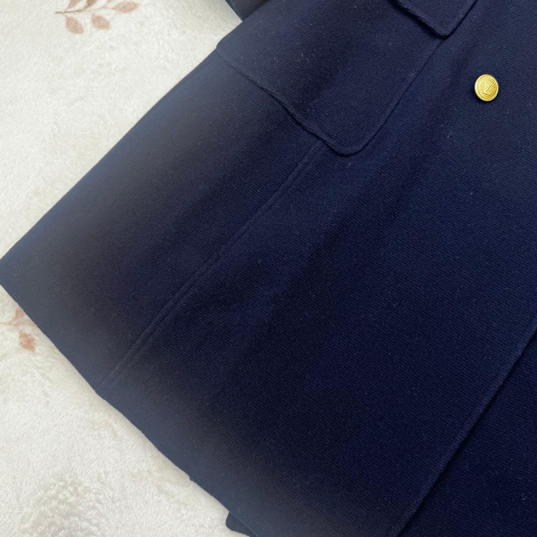 美品 15号 大きいサイズ ニューヨーカー ウール ロングコート ネイビー 3L