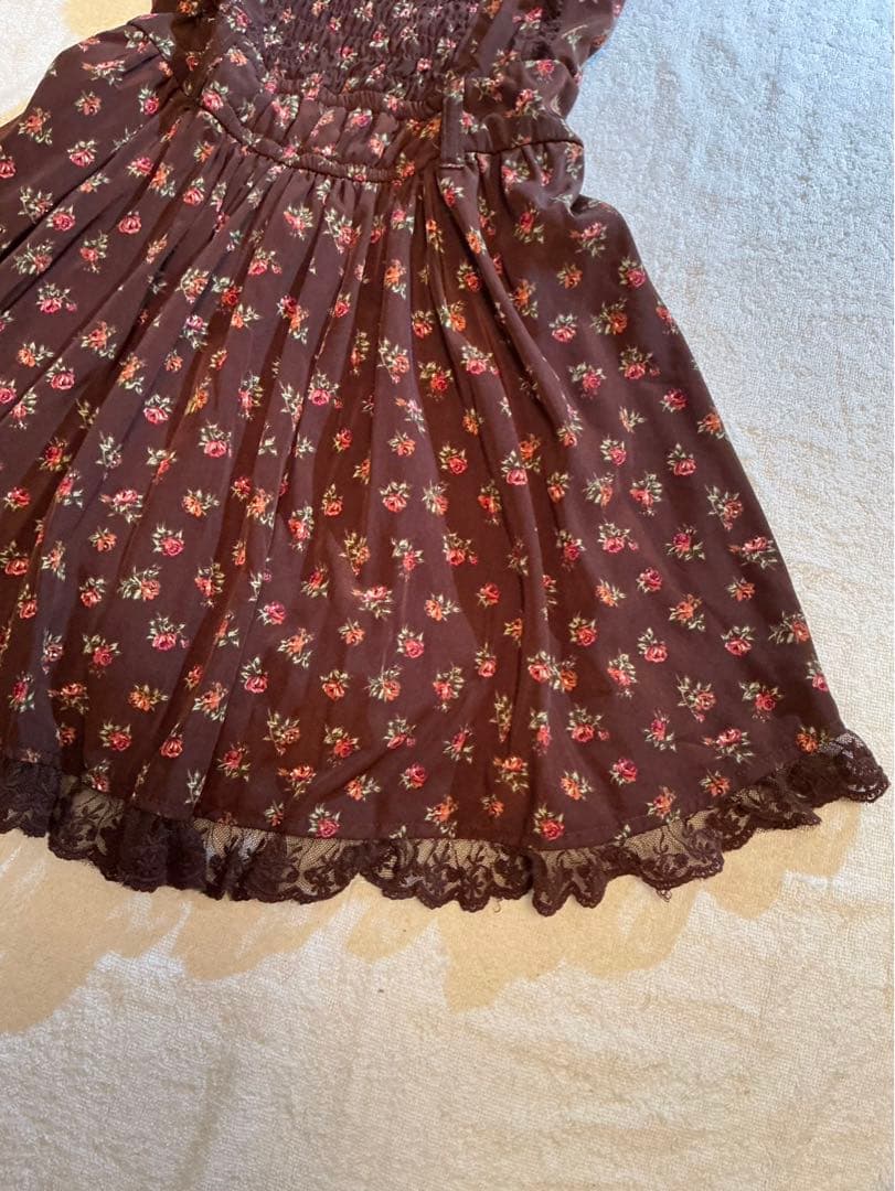 LIZLISA 希少 BIGリボンAラインワンピース 重ね着風 ローズ柄 姫カジ