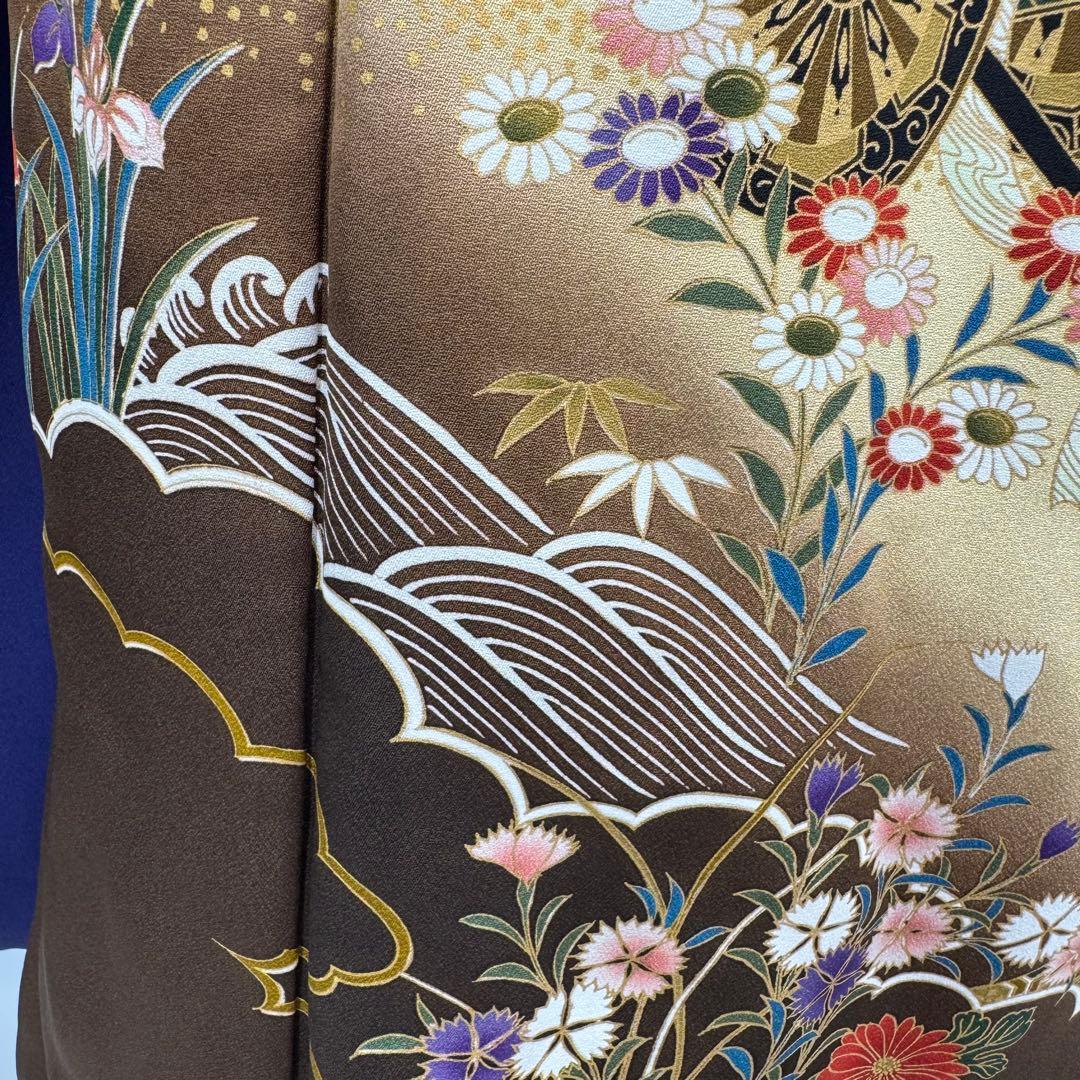 振袖10点フルセット　古典柄　ネイビー　成人式　結婚式　つけ袖白レース付　正絹