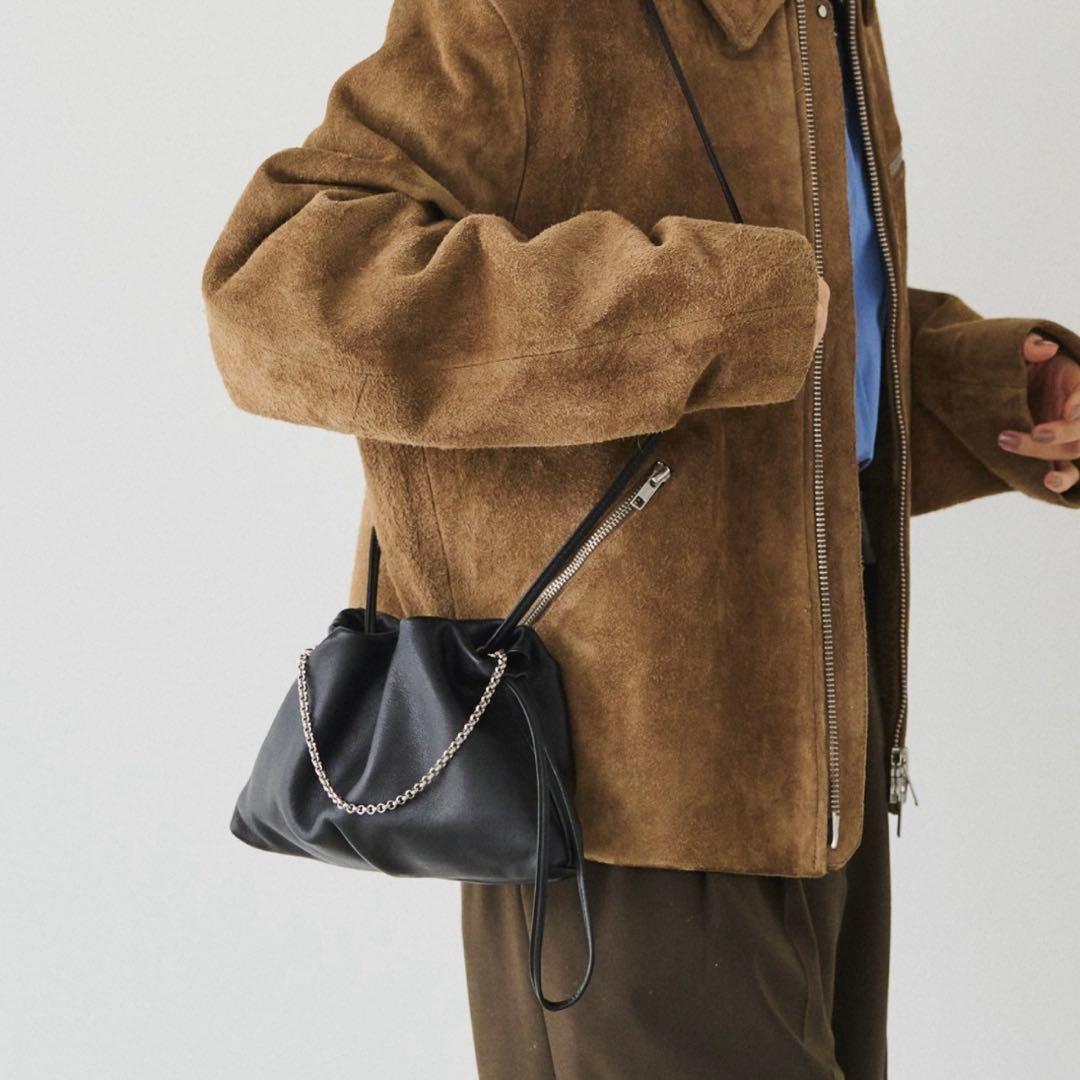 russet レザー巾着4WAYミニショルダーバッグ【ブラック】