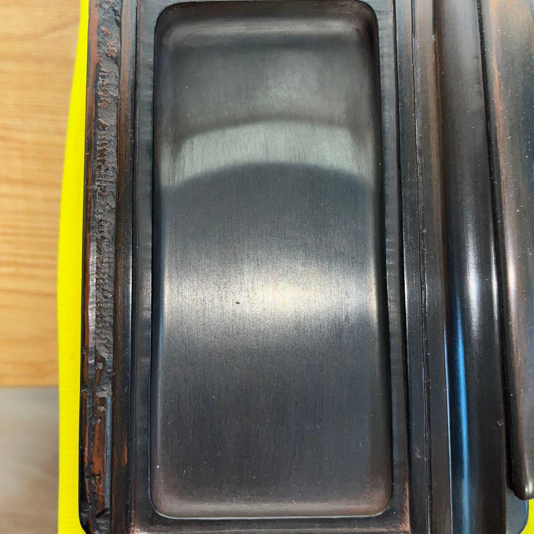 ⭕️赤間硯　共蓋付梅花彫刻硯　阿野硯製作所　龍泉作　美品　墨持ち良い